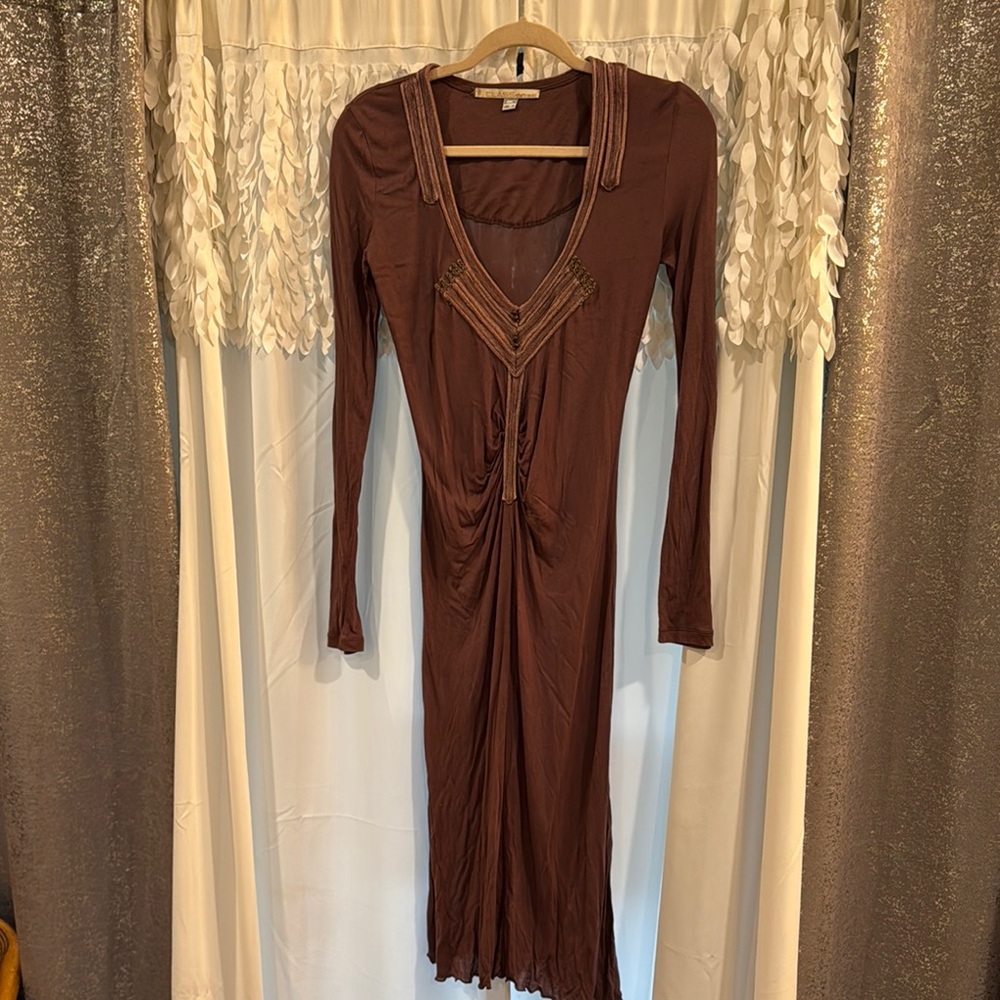 Class Roberto Cavalli Elegant Brown V-Neck Dress- plumb bought in Paris